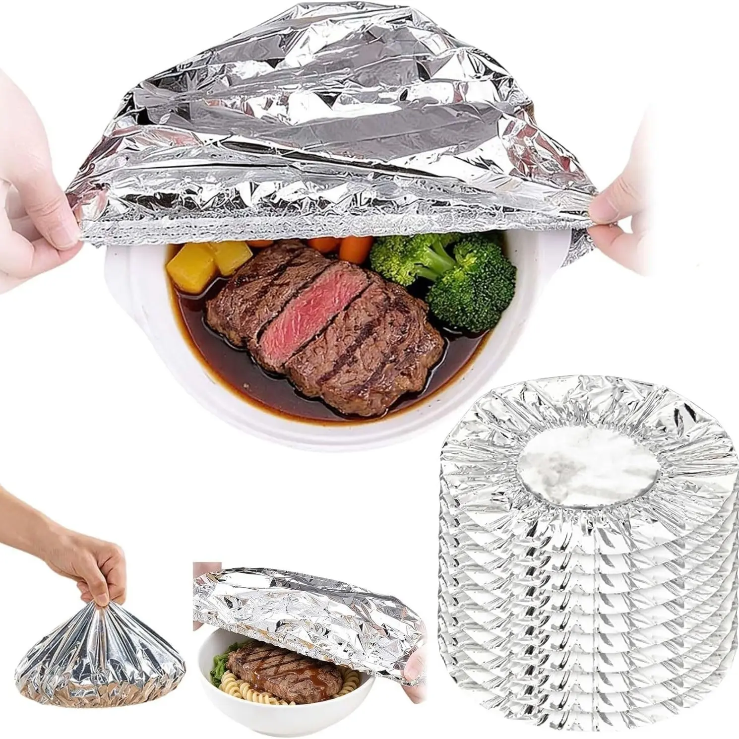 50/100Pcs Reusable Aluminum Foil Food Covers, 2026 New Thickened Heat-Resistant Material with Continuous Warmth, Robust Temperature Lock System, Fresh Keeping Food Cover for Home Kitchen Bowl Meals Vegetables Fruits Leftovers