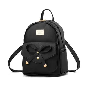 cute bowknotWaterproof PU Leather Casual Daypack Multi Pocket Small Travel Shoulder Backpack Purse Fits Mini IPAD & Phone Girls Bowknot Cute Leather Backpack Mini Backpack Purse for Women