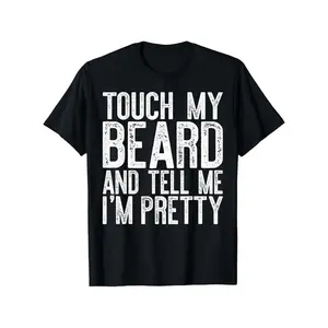 Men's Plus Size Fashion Casual Hooded T-Shirt - Distressed "Touch My Beard And Tell Me I'm Pretty" Slogan, Drawstring Hood, Durable Material, Comfortable Fit, Machine Washable - Ideal for Gym, Lounging