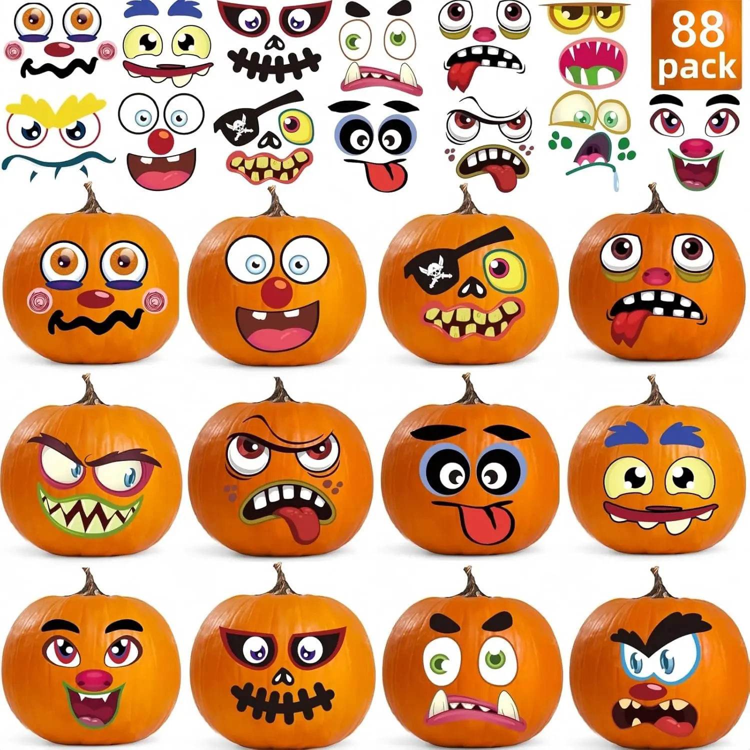 fits,glitter,vinyl,teacher,wardrobe,glock,shirt,salon,outfit,camisas,frescas,womens,basic,tees,Muppet,Christmas,Carol,Halloween Essentials 88 Pack Halloween Pumpkin Decorating Stickers, Pumpkin Face Stickers in 44 Different Designs, Decorating Craft Kit f