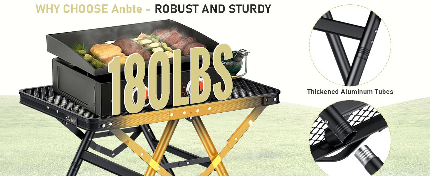 Anbte 2ft Folding Grill Table, Supports 180 Lbs, 2 Adjustable Height 28” Portable Grill Table Heat-Resistant Tabletop, Folding Metal Table for Camping BBQ Cooking Backyard Outdoor, 24" X 16", Black