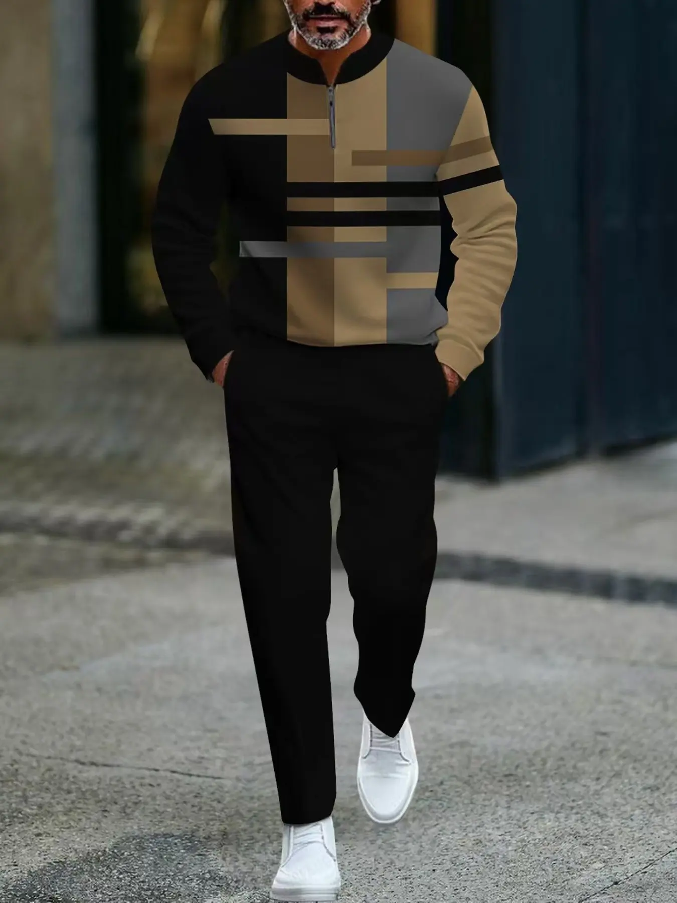 Men's Casual Outerwear Set, Outdoor Fashion Sport Windbreaker with Long Pants, Men's Trendy Two-Piece, Comfortable and Stylish