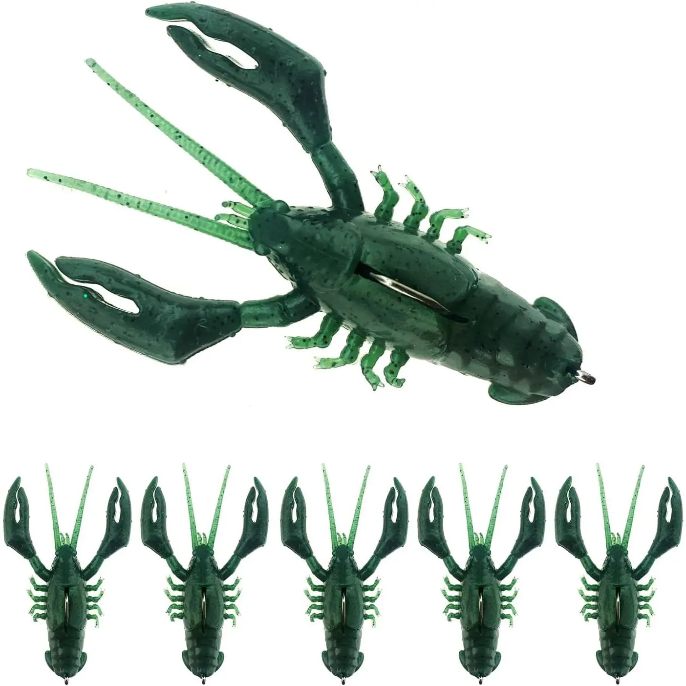 5-Pieces Crawfish Bass Lures, Soft Plastic  with Durable TPE, Lifelike Shrimp Crayfish Swim  for Freshwater and Saltwater, Weedless Fishing Lures 3" 5/8oz