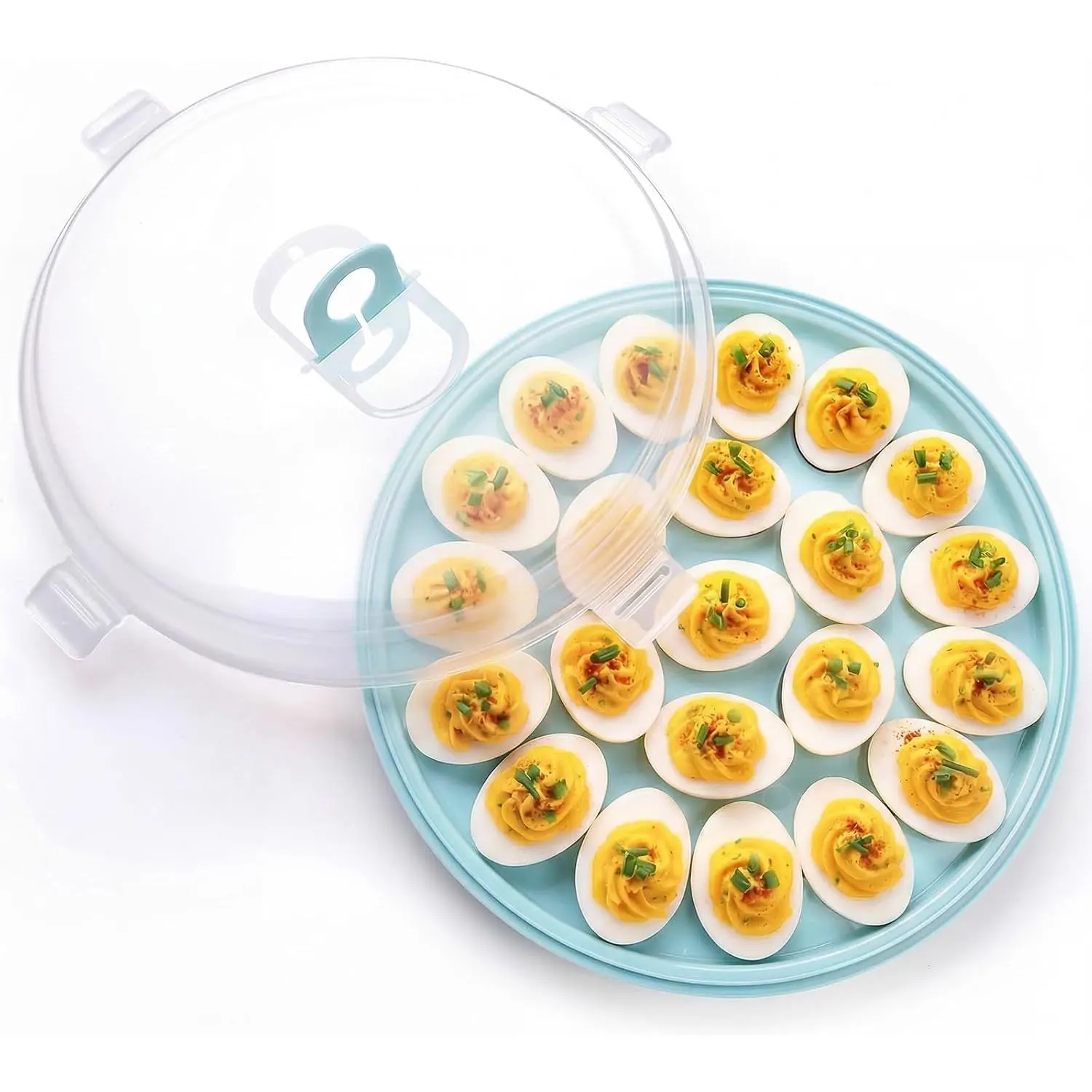 Deviled Egg Platter, Deviled Egg Containers with Lid | Carrier Holder Trayswith 22 Slots, Holiday Party and  Kitchen, Blue