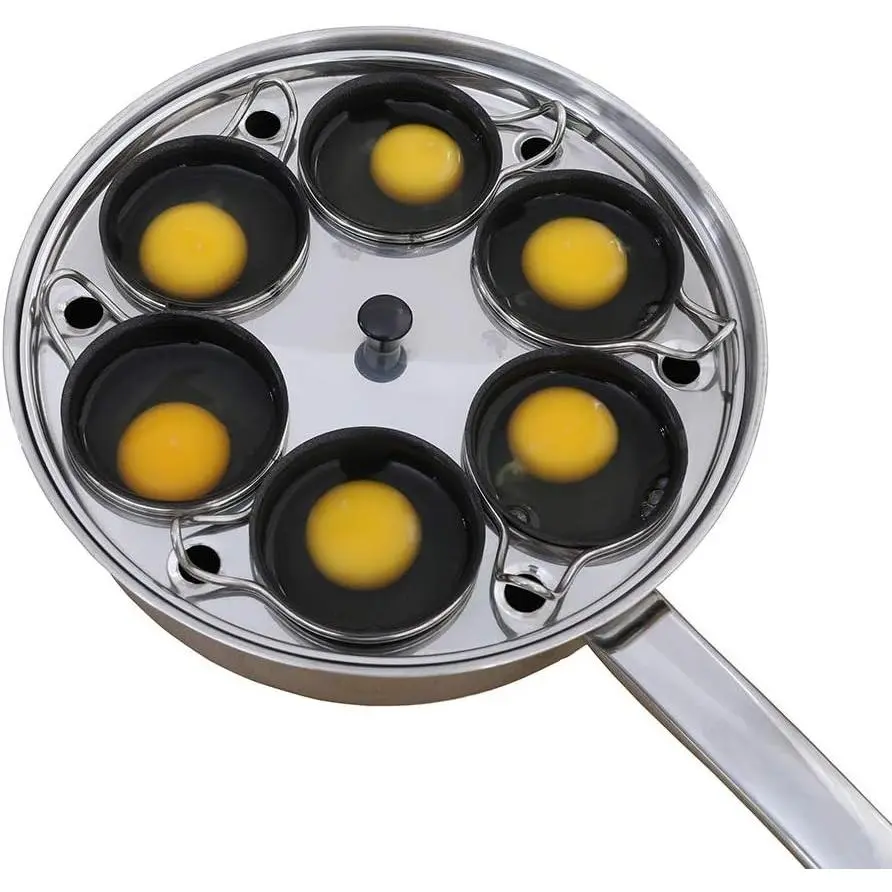 Egg Poacher Pan - Stainless Steel Poached Egg Cooker – Perfect Poached Egg Maker – Induction Cooktop Egg Poachers Cookware Set with 6 Nonstick Large PFOA FREE Egg Poacher Cups and Silicone Spatula