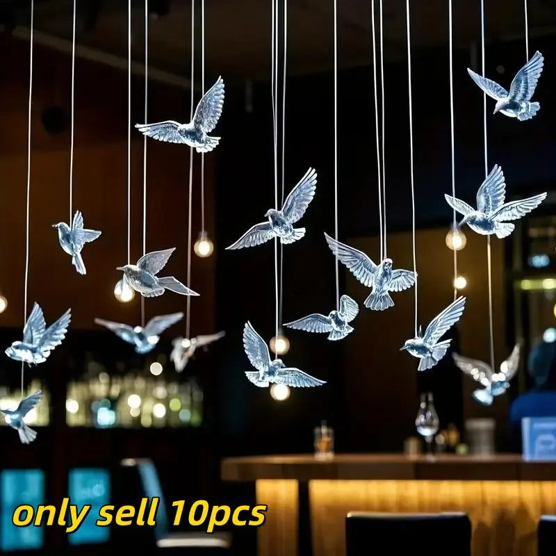 10pcs Transparent Crystal Bird Pendant, Easy Hanging Decor, Home & Party Decoration, Wedding, Christmas Tree, Ceiling Ornament