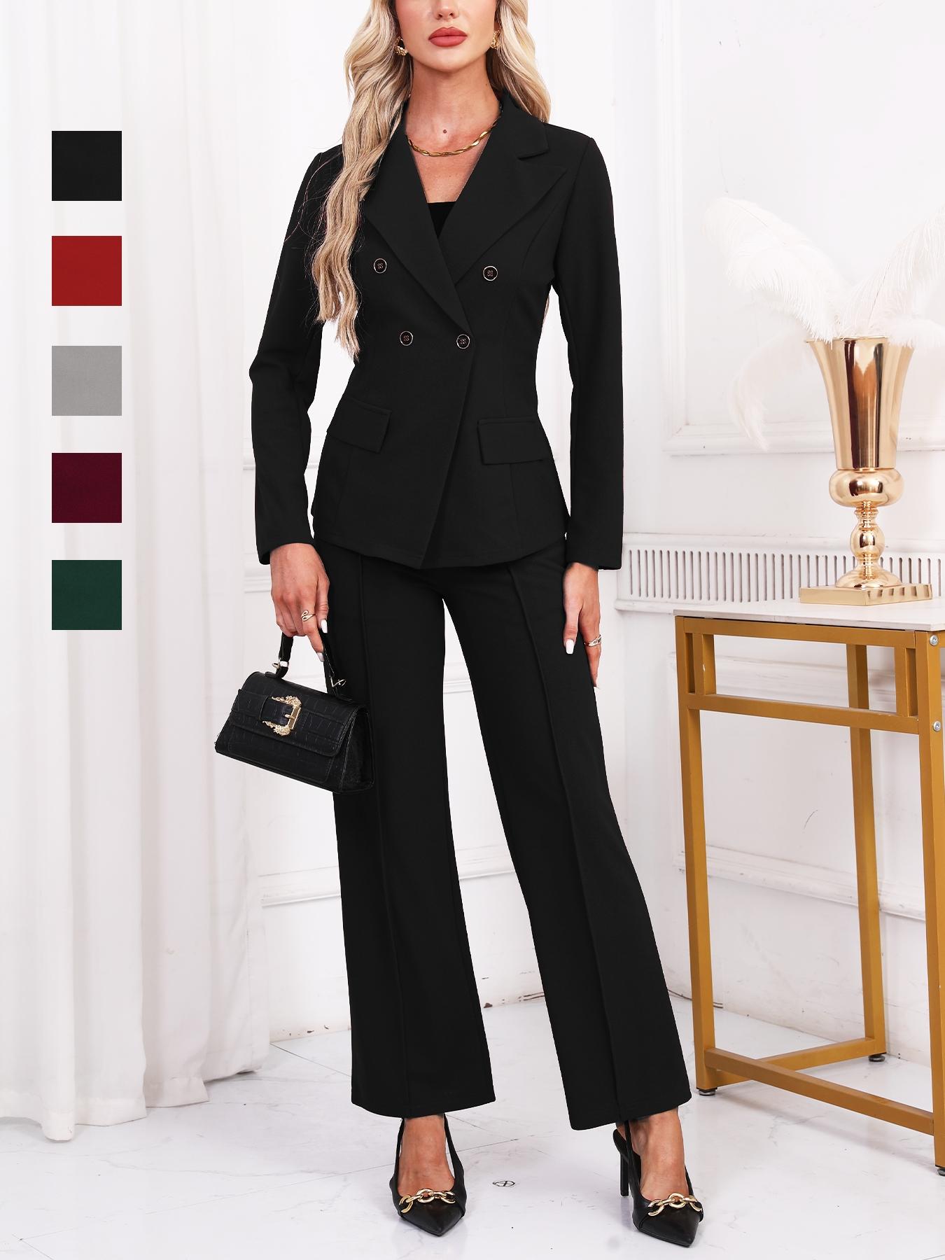 Women's Fashion Chic Business Suit Set, Elegant Western Style, Autumn Winter, Slim Fit Long Pants & Blazer Combo