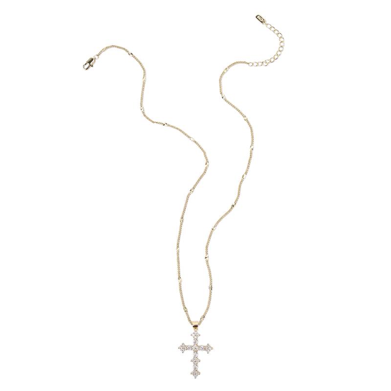 MEIITRUE 14K Gold Plated Cross Pendant Necklace for Women, Dainty Zirconia Cross Necklace, Faith Jewelry Religious Gifts