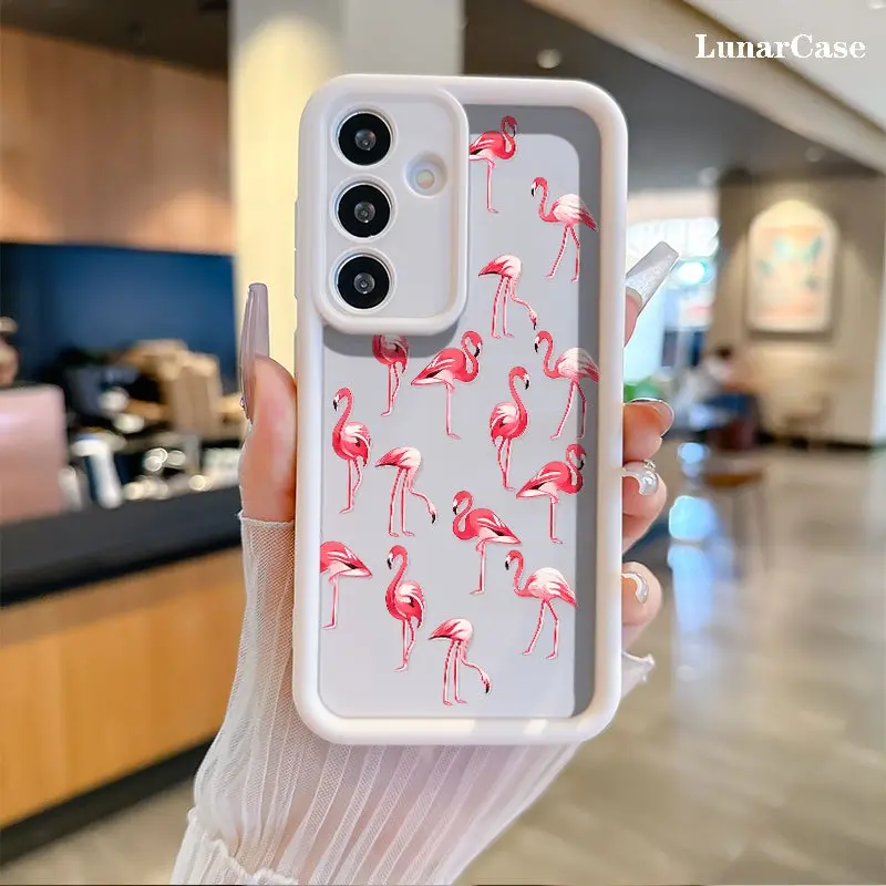 Phone Case - Pink Flamingo Pattern Repeating Design for Trendy Apparel Stylish Stepped Groove Case, Anti-Drop Anti-Scratch Thin Shell for Galaxy S26 S25 S24 S23 S22 S21 Fe Plus Ultra A13 A14 A15 A16 A17 A33 A34 A35 A36 A52 A53 A54 Note20