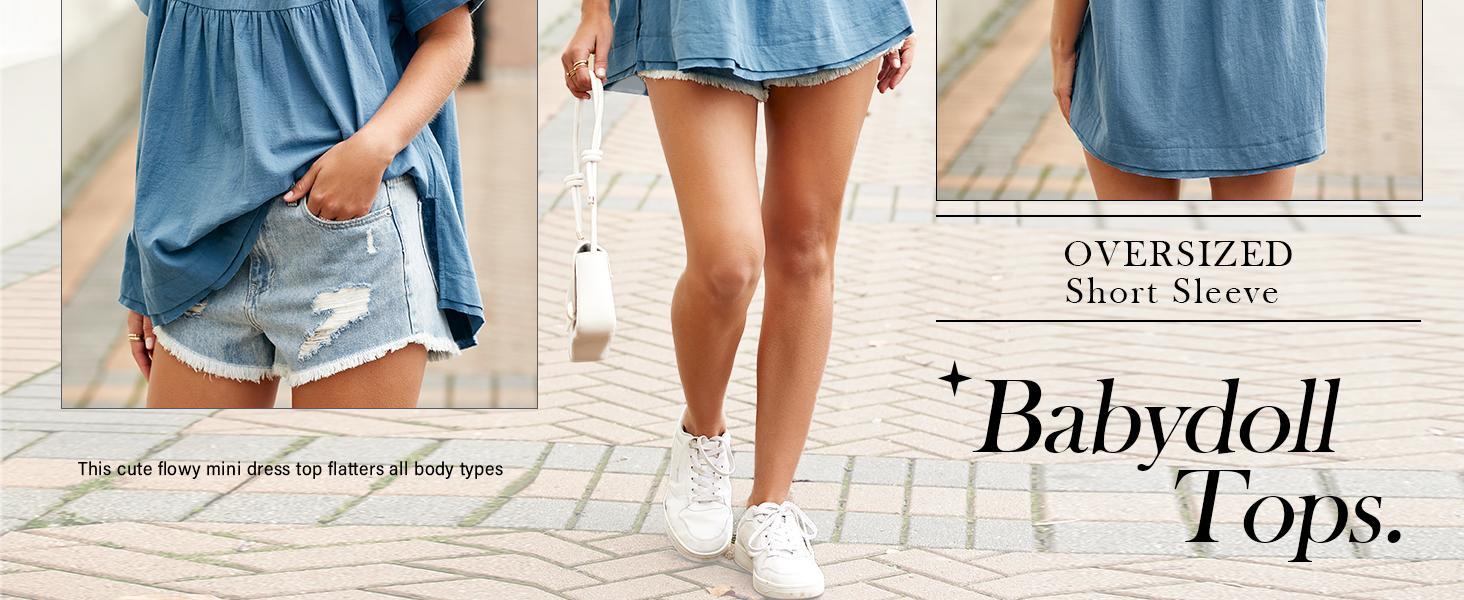 Imily Bela Womens Summer Babydoll Tops Casual Loose Fit Peplum Oversized Tunic Shirts