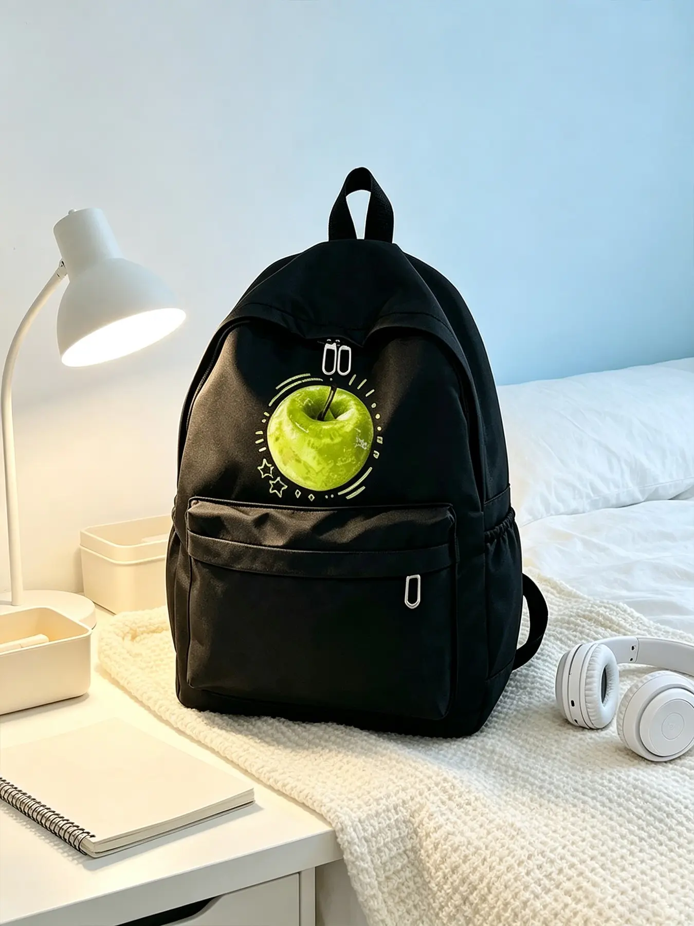 Creative Cartoon Apple Pattern Backpack, Waterproof Nylon Material, Large Capacity, Ideal for Students, Work, Outdoor Activities