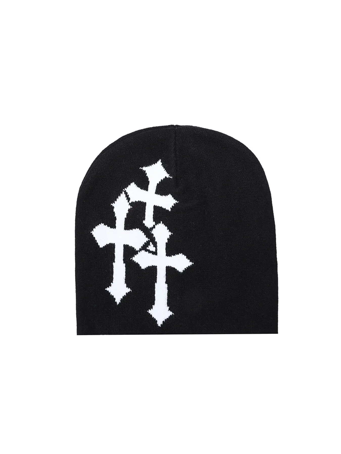 Y2K Knitted Beanie Hat with Cross Graphics, Unisex Jacquard Punk Design, Solid Color, Ideal for Outdoor Sports, Trendy Beanie