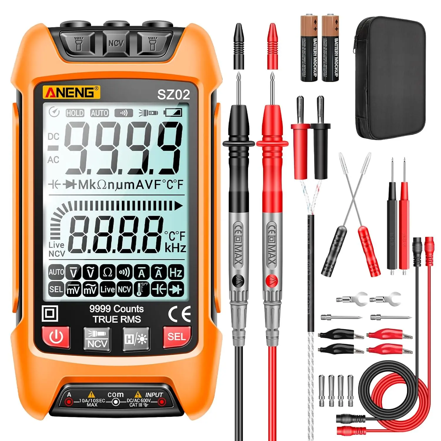 2026 ANENG Digital Multimeter Smart Testers TRMS 9999 Counts Anti-Burning Ohm Amp Volt Meter Measures NCV,AC/DC Current/Voltage,Resistance,Continuity,Capacitance,diodes,Auto-ranging Electrical Tools