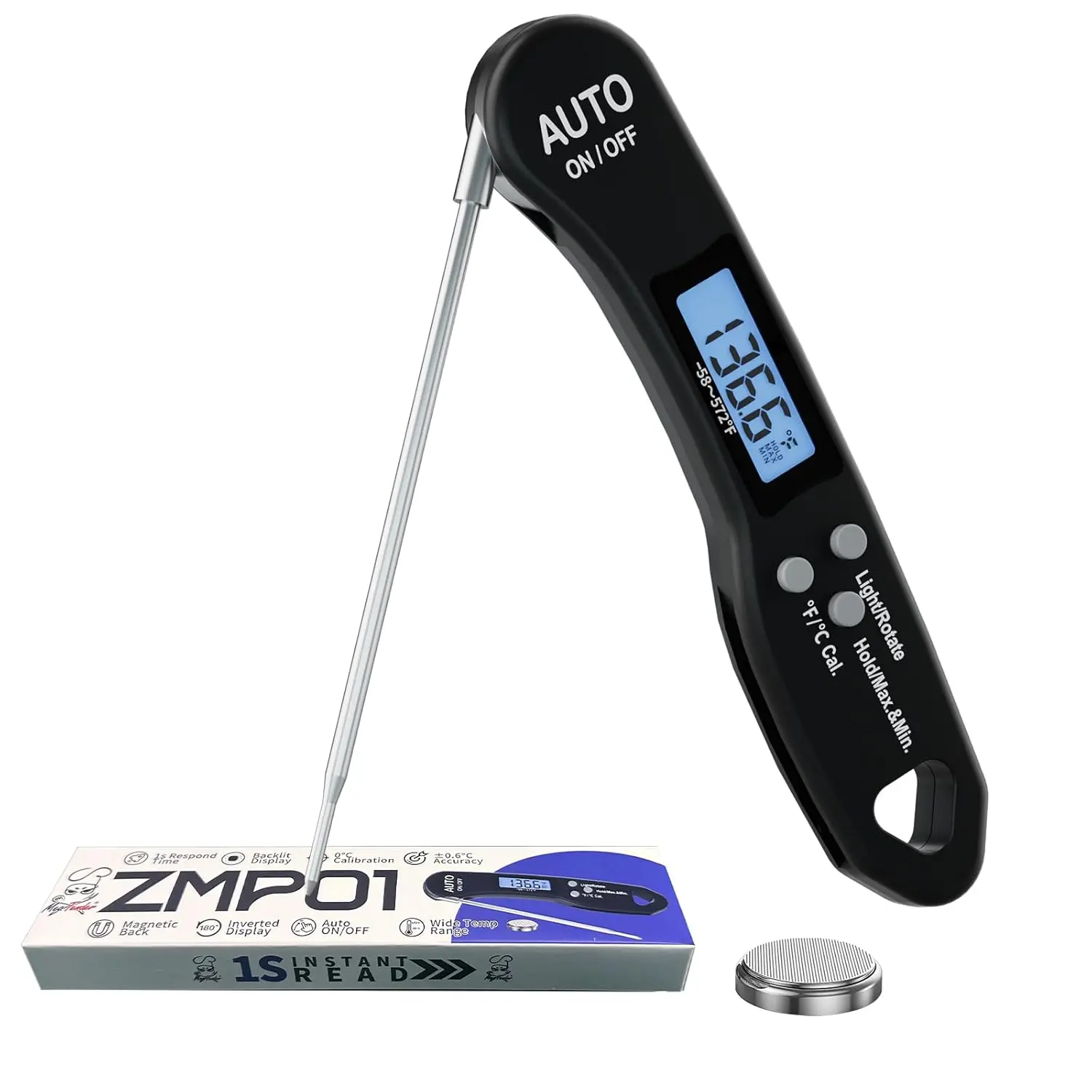 Ultra- 1.2s  Read Meat Thermometer for Grilling & , ±1°F Accuracy with Calibration, Reversible Backlit LCD for Left/Right Hand,  Digital  Thermometer for BBQ, Candy, Oil