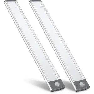 Wireless LED Motion Sensor Under Counter Light, USB Rechargeable 54-LED Kitchen Night Light, Battery Powered for Wardrobe Closet Cabinet Cupboard, 2 Pack