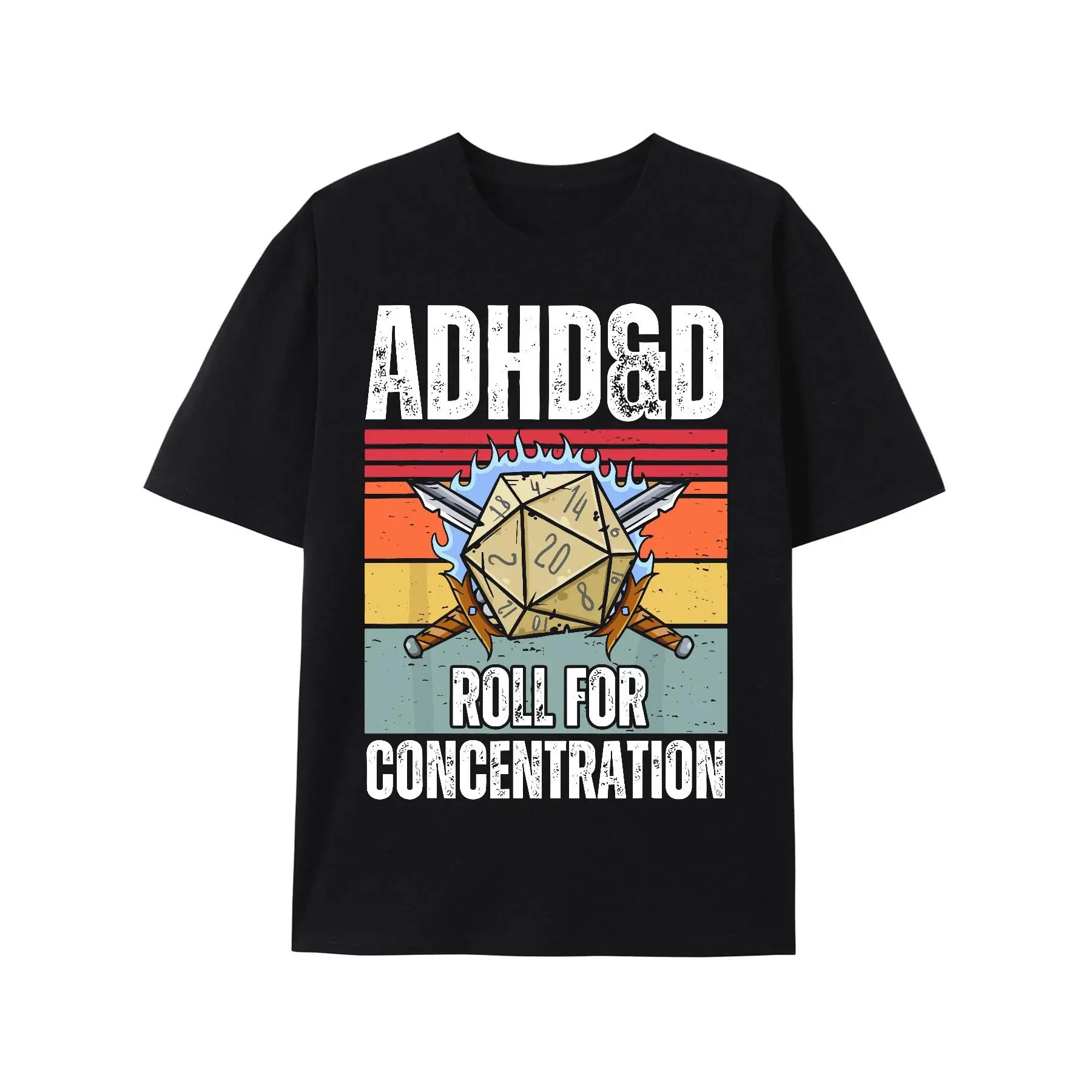 Women's Vintage ADHD&D Cotton Oversized Classic Short-Sleeve Apparel, Funny Gamer T-Shirt for Concentration, Shortsleeve