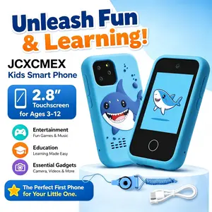 Kids' digital smartphone toy, dual cameras, video recording, educational games, flashlight, shark design, USB rechargeable, perfect gift.
