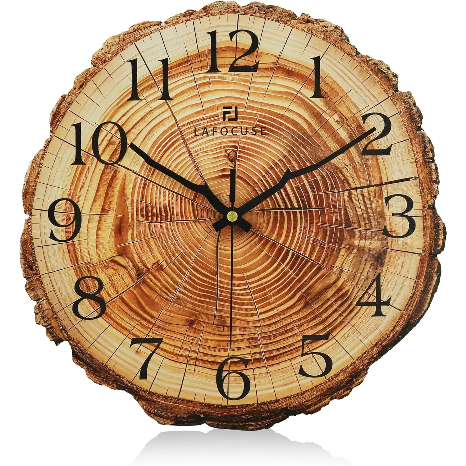 12 Inch Rustic Wall Clock Annual Rings Design, Tree Stump Farmhouse Wall Clocks Silent Non-Ticking Battery Operated, Vintage Wooden Brown Clocks for Living Room Decor Bedroom Kitchen Office