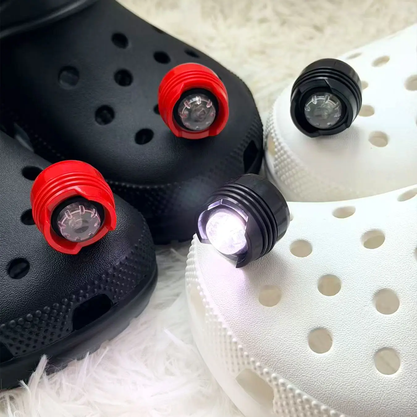 2Pcs LED Light Shoe Charms - Red & Black, Night Safety Decor, Trendy Clog Shoe Decorations, Led Light Feature, Shoe Accessories