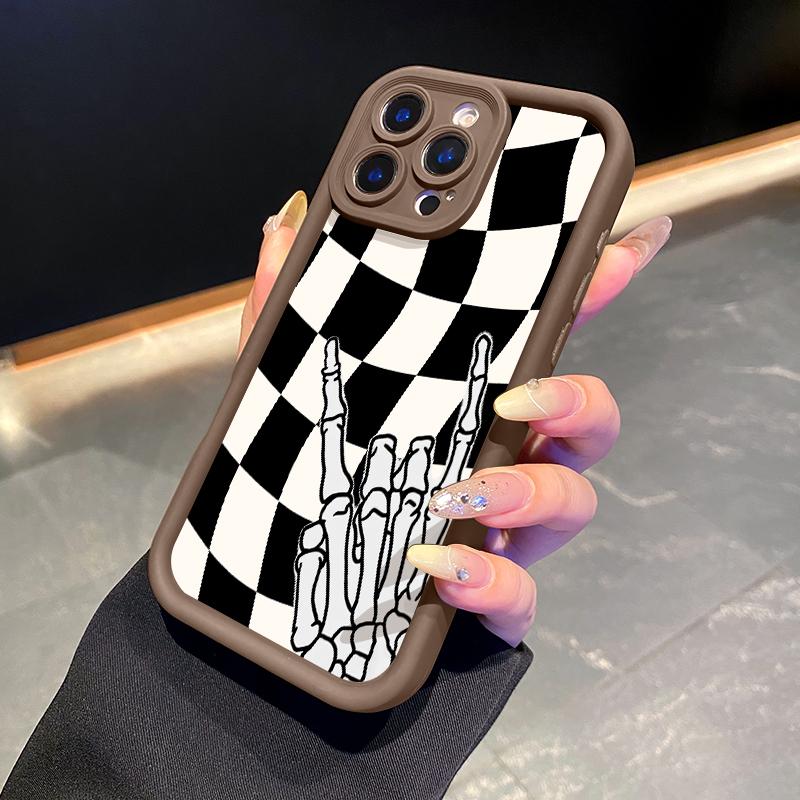 Checkered Skeleton Pattern Case for iPhone 17 Pro Max 16 Plus 15 14 13 12 11 Air E Soft TPU Bumper Drop Protection Rugged Durable Back,Suitable gifts for boys