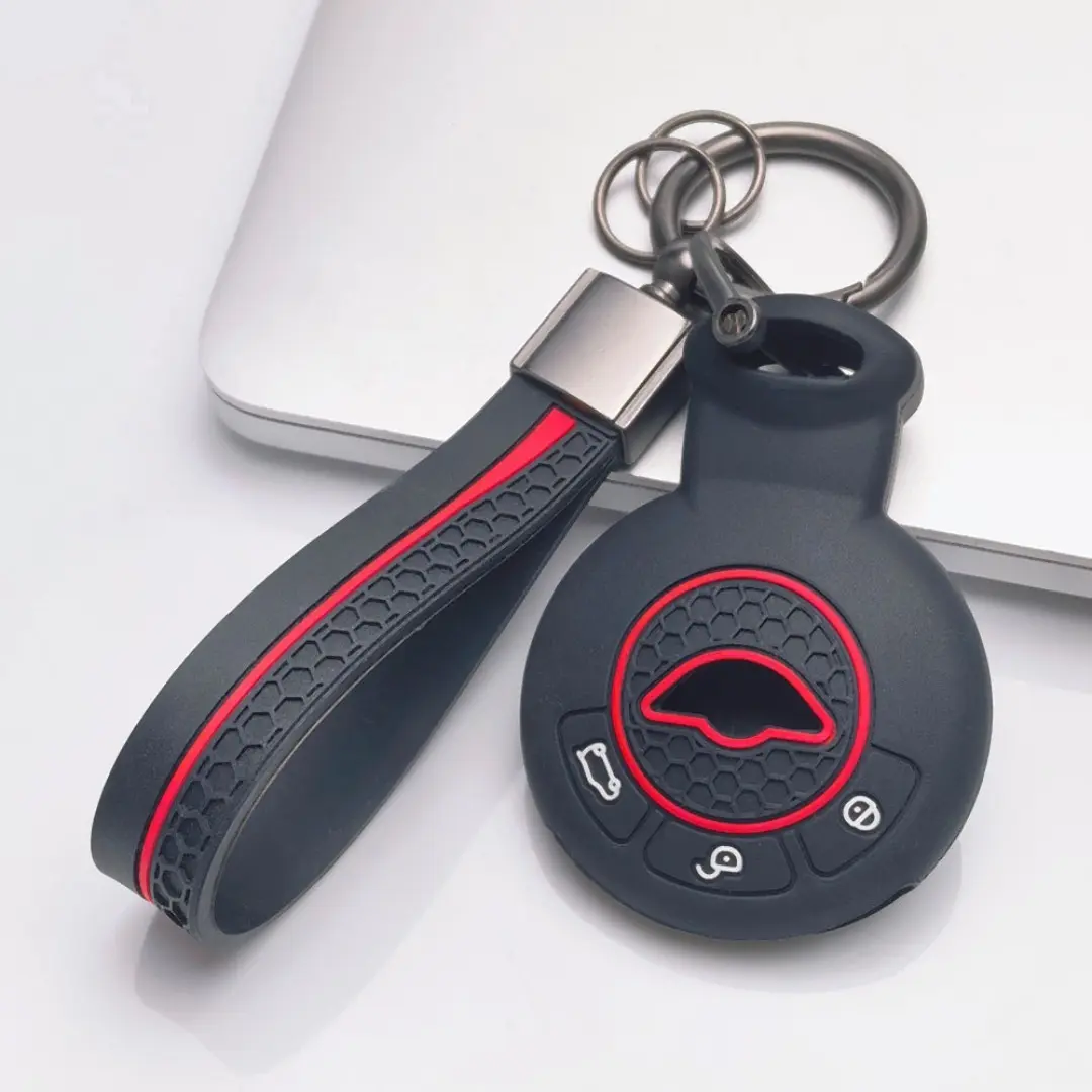 Silicone Car Key Case Fob Protector With Wrist Lanyard For BMW Mini Cooper F54 F55 F56 F57 F60 R55 R56 R57 R58 R59 R60 R61 Full Protection Anti Scratch Key Shell Holder Practical Mini Cooper Car Accessories