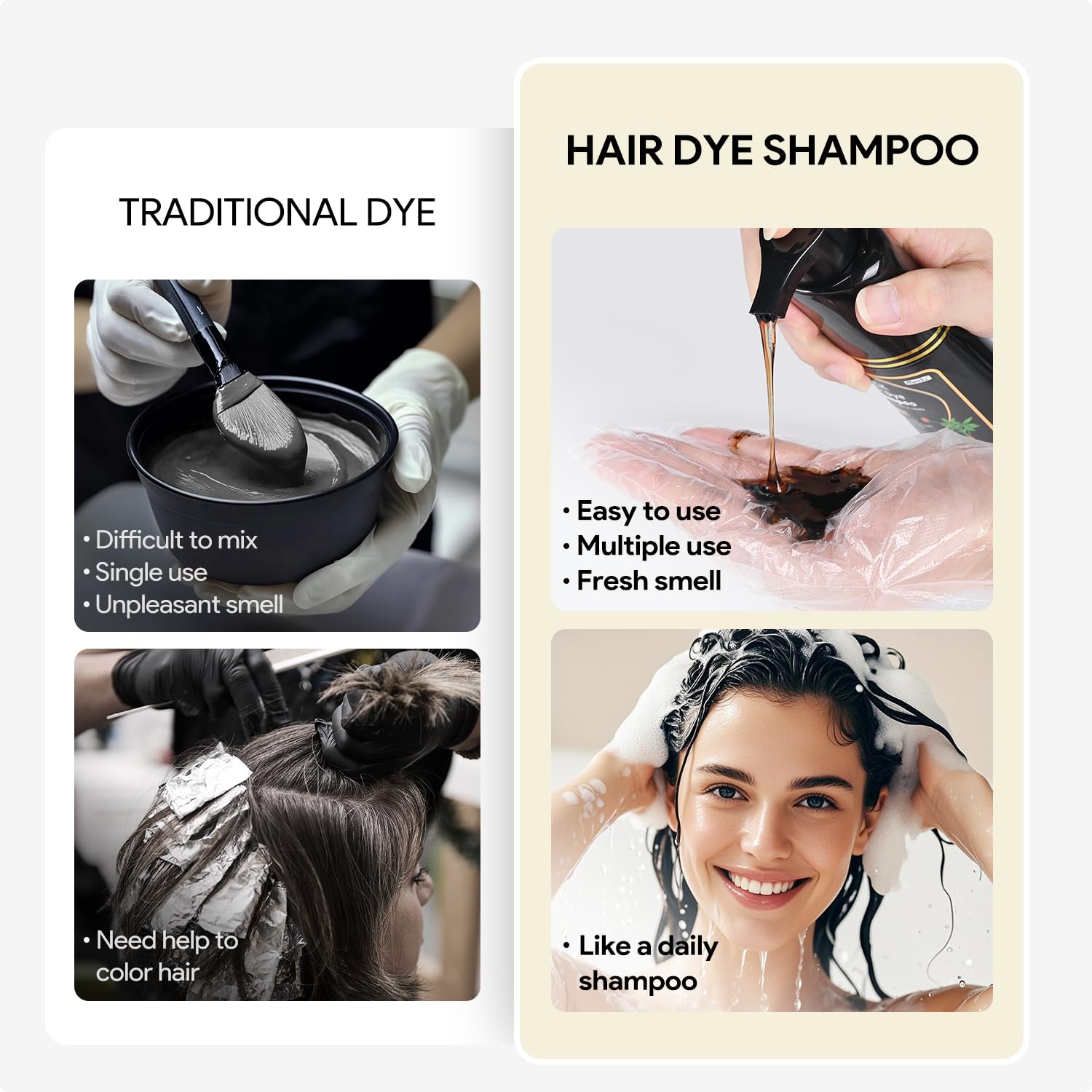 Black Hair Dye Shampoo 3 in 1 for Gray Hair, Hair Color Shampoo for Women Men Grey Hair Coverage 150ml