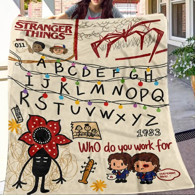 1 Piece Stranger Things Inspired Throw Blanket, Retro 1980s Sci-Fi Adventure Blanket, Mystery Alphabet Lights Monster Pattern Cozy Sofa Blanket, Soft Warm Decorative Blanket for Bedroom Living Room Gaming Room Movie Theme Decor, Perfect Gift for Fans