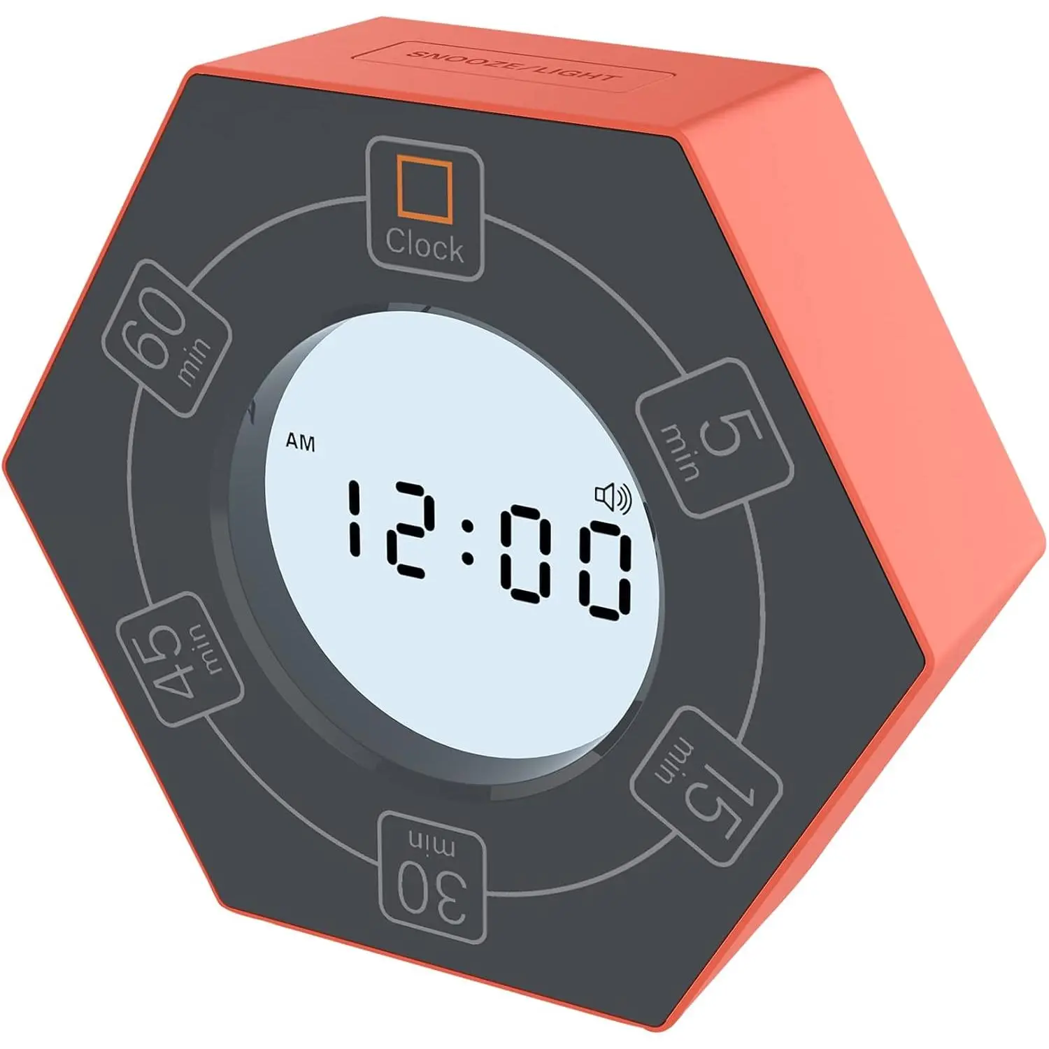 Hexagon Rotating Productivity Clock, Pomodoro Timer with 5,15, 30, 45, 60 Minute Presets, Timer for People with  (Orange)