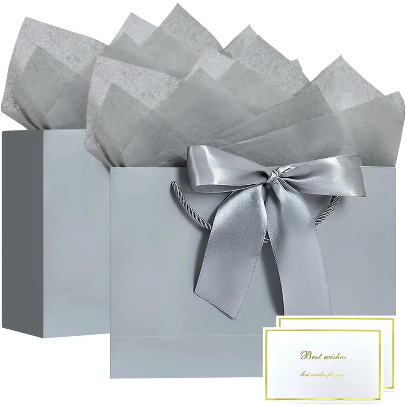 Large  Bags,2Pcs Paper  Bag with 4 Tissue Paper and 2 Greeting Cards, Present Bags with Handles for Women Girls Bridesmaid Birthday Valentines Wedding Party, Mother's Day, Father's Day (12.6" x 9.84" x 4") (F)