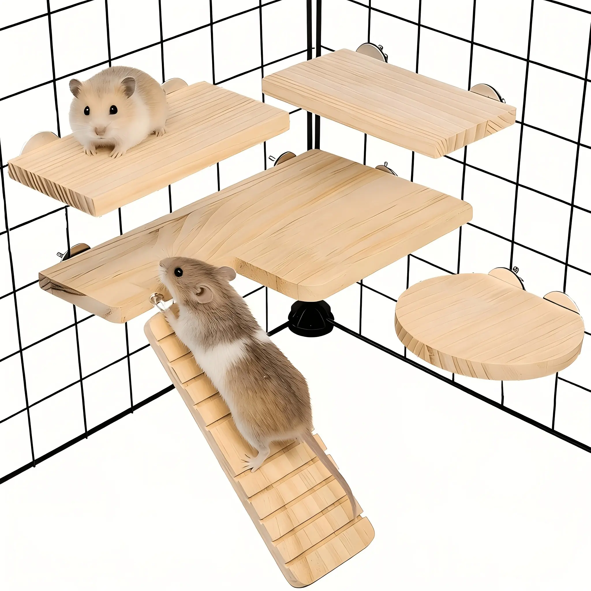 L-Shaped Wooden Hamster Cage Platform Set, Climbing Toy with Ladder, Suitable for Hamsters, Sugar Gliders, Parrots, Small Pets, Playground