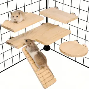 L-Shaped Wooden Hamster Cage Platform Set, Climbing Toy with Ladder, Suitable for Hamsters, Sugar Gliders, Parrots, Small Pets