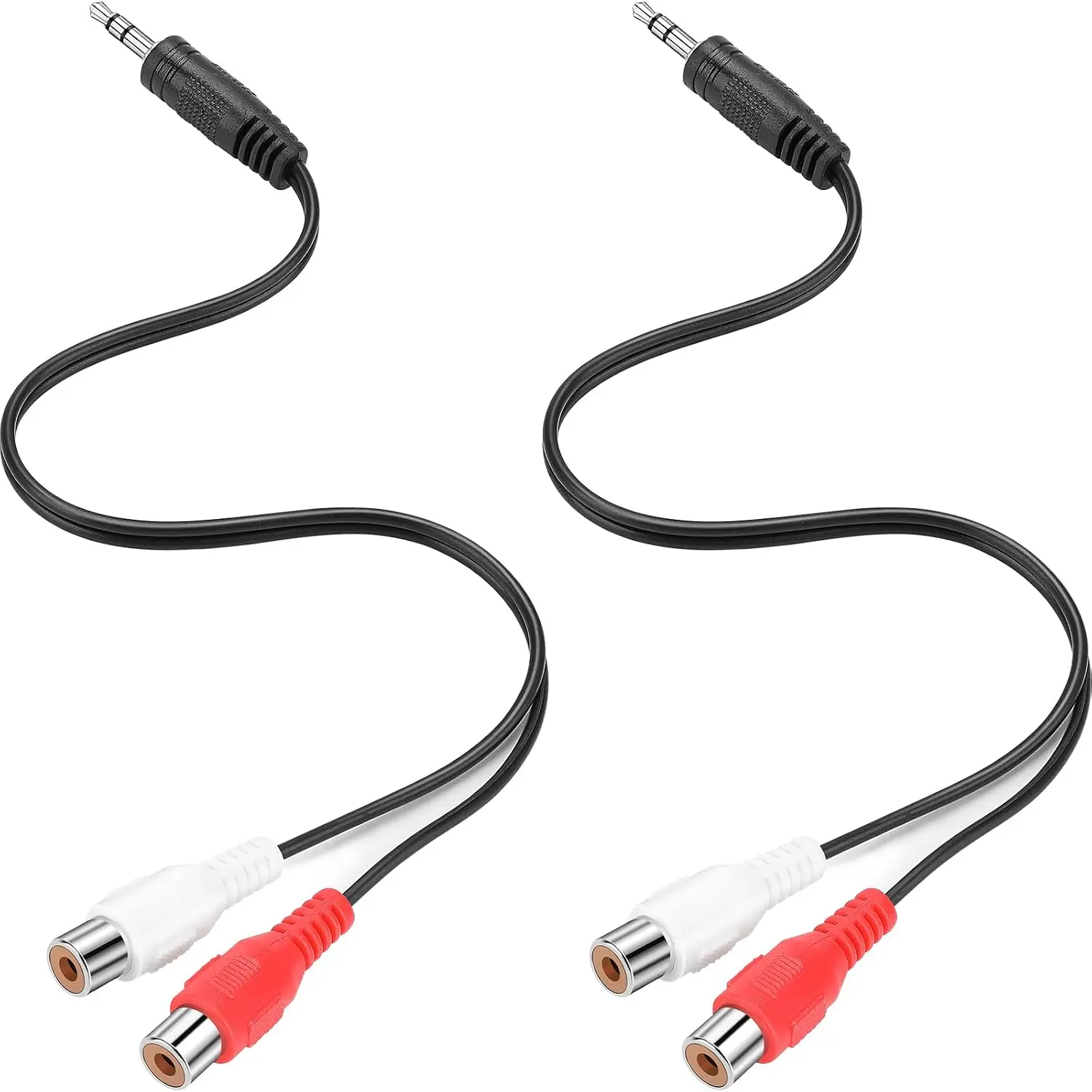 3.5mm Male to 2  Female Stereo Audio Y   to Headphone Jack Aux Adapter 2 Pack for Speaker, Turntable, Sound Bar, Tablets, HDTV, MP3, HiFi Stereo System (12 inch)