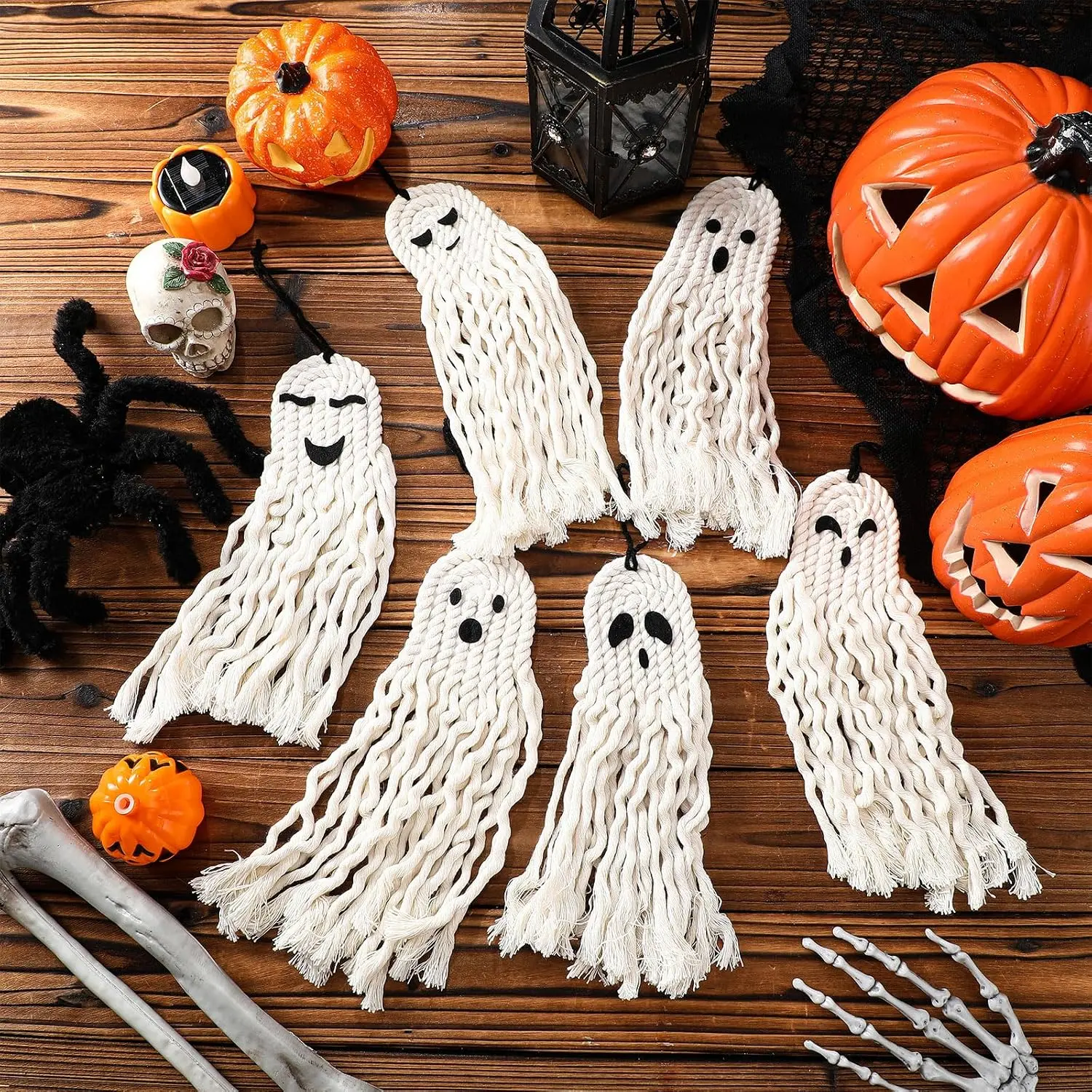 6 count Halloween  Wall Decor 14 Inch  Wall Art  | Embroidered  Ornaments,  Macrame Craft, for Front Door Bedroom Bathroom, Spooky    Decor