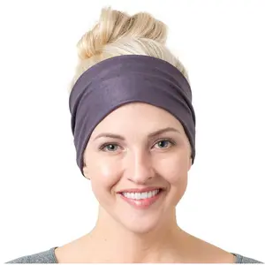 Stretch Sport Headband for Women (Solid Gray) — Made of Non-Slip Sweat Wicking Fabric — Great for Yoga, Running or the Gym — Soft Headband that Fits Most Head Sizes — (1-Pack)