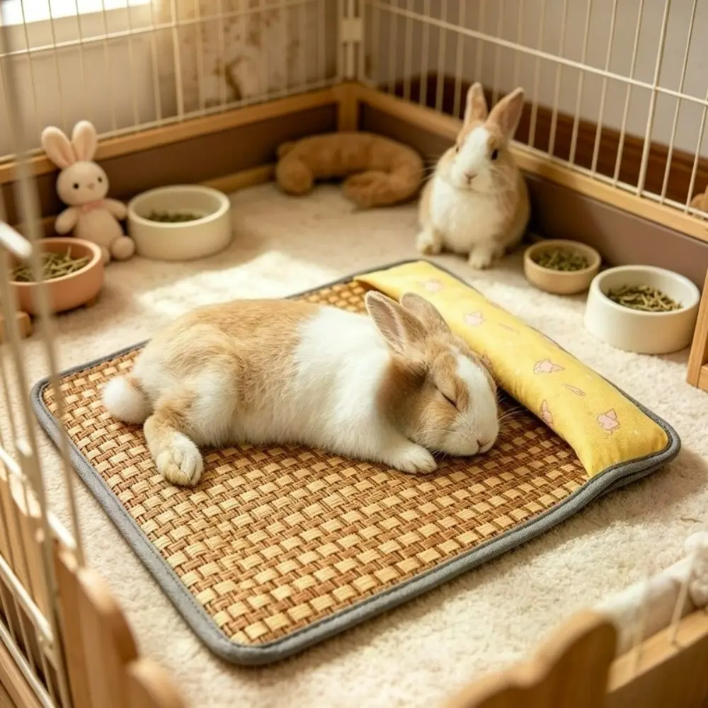 Small pet summer ice pad 38 × 28cm, rabbit throw pillow type cooling mattress, ice cream pattern cute and cute. Woven mat surface breathable sweat absorption, cool material, effectively reduce body temperature. Non-slip base cloth, prevent slipping