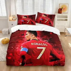 Classic Portugal Ronaldo No.7 Legend Football Duvet Cover Set, Includes 1 Duvet Cover + 1/2 Pillowcases, Soft Skin-Friendly Durable All Season Bedding, Perfect Sentimental Birthday Gift For Loyal Soccer Fans, Teen Boys & Sports Themed Bedroom