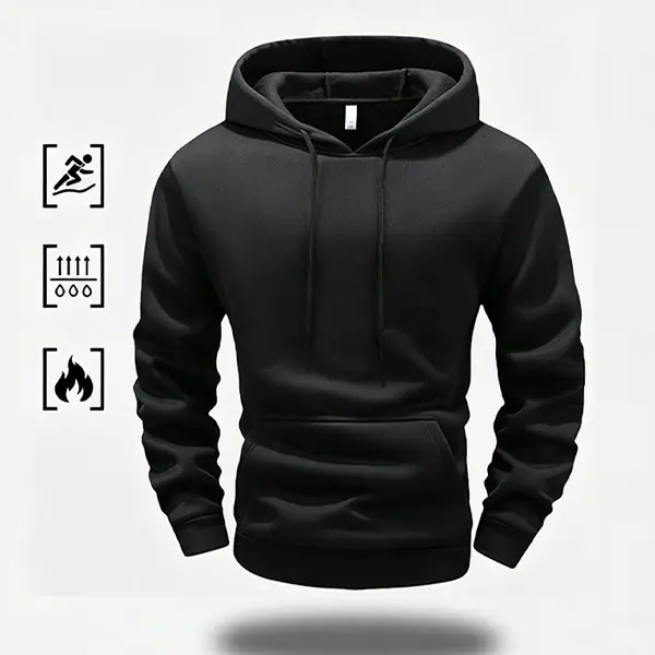 Men'S Hooded Sweatshirt Pullover Hoodie Tops Soft And Skin-Friendly Fabric Lightweight For Early Autumn And Early Winter Transition Versatile For Layering Or Wearing Alone Black Wardrobe Essential