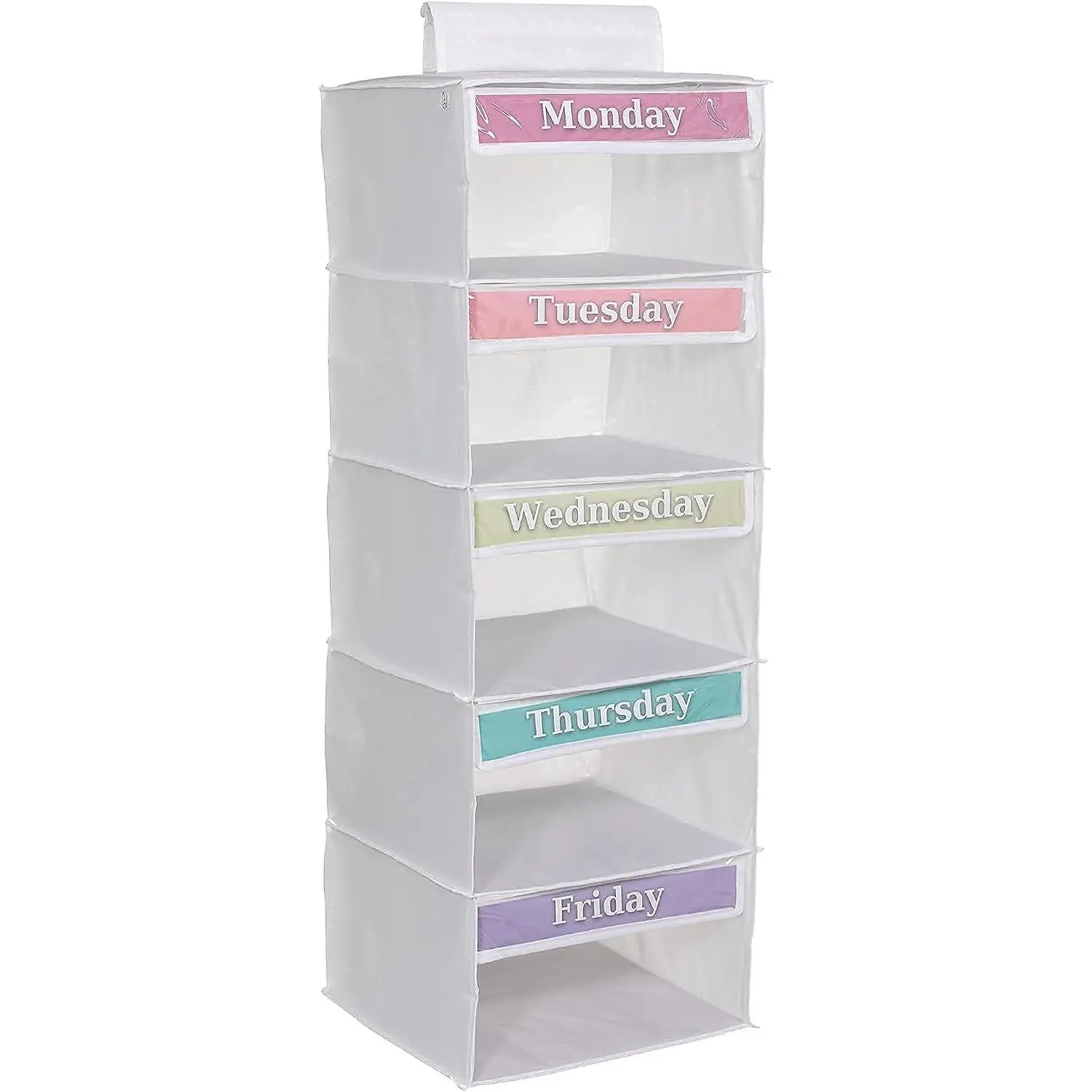 Monday through Friday Hanging Weekly Clothes Organizer for Kids
