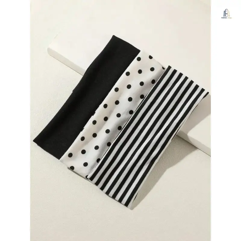 3-Pack Plain, Polka Dot & Striped Elastic Headbands - Hair Accessories for All-Season Use, Yoga & Travel, Accessories For Women, Workout Daily, Wicks Sweat, Sweat Wicking Headband, Sports Headbands