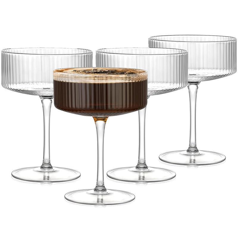 Vertical Grain Pattern Glass Set, Vintage Cocktail Champagne Glass, Reusable Wine Glass for Home Kitchen Party, Premium Drinking Glasses