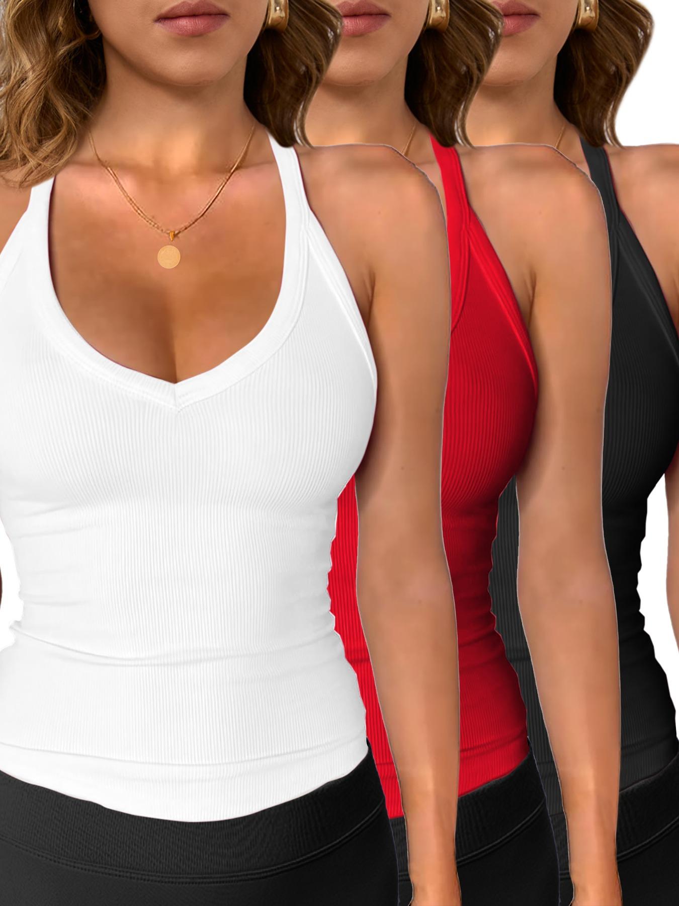 Women's Solid V Neck Ribbed Tank Top, Casual Comfy Cami, Casual Sleeveless Top for Daily Wear, Ladies Clothes for All Seasons