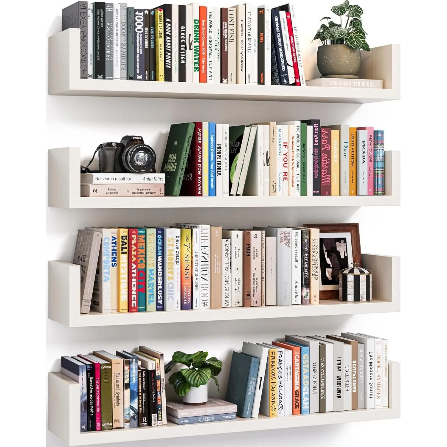 Floating Bookshelves for Wall - Wall Mounted Bookshelf Set of 4, U-Shaped Hanging Bookshelf for Bedroom, Living Room & Office, Wall Book Shelf for Home Decor & Storage (4, White, 23.63 Inches)