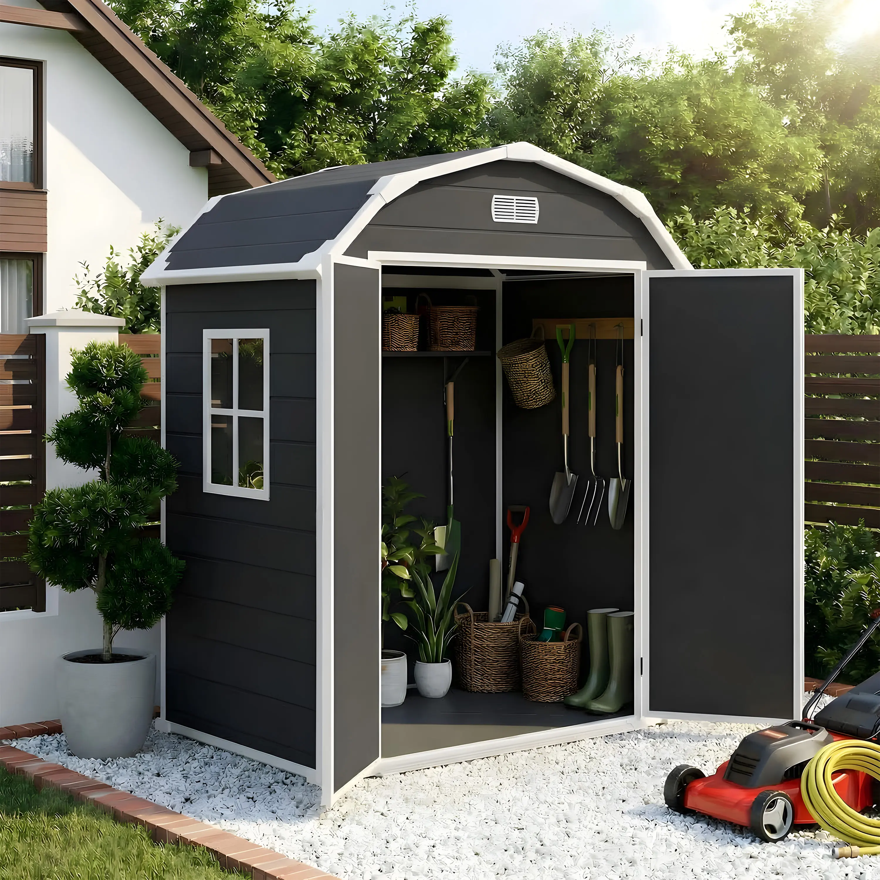6x4.5 FT Resin Outdoor Storage Shed – Lockable & Weather-Resistant – Heavy-Duty Garden Storage for Patio Furniture, Tools, Bikes