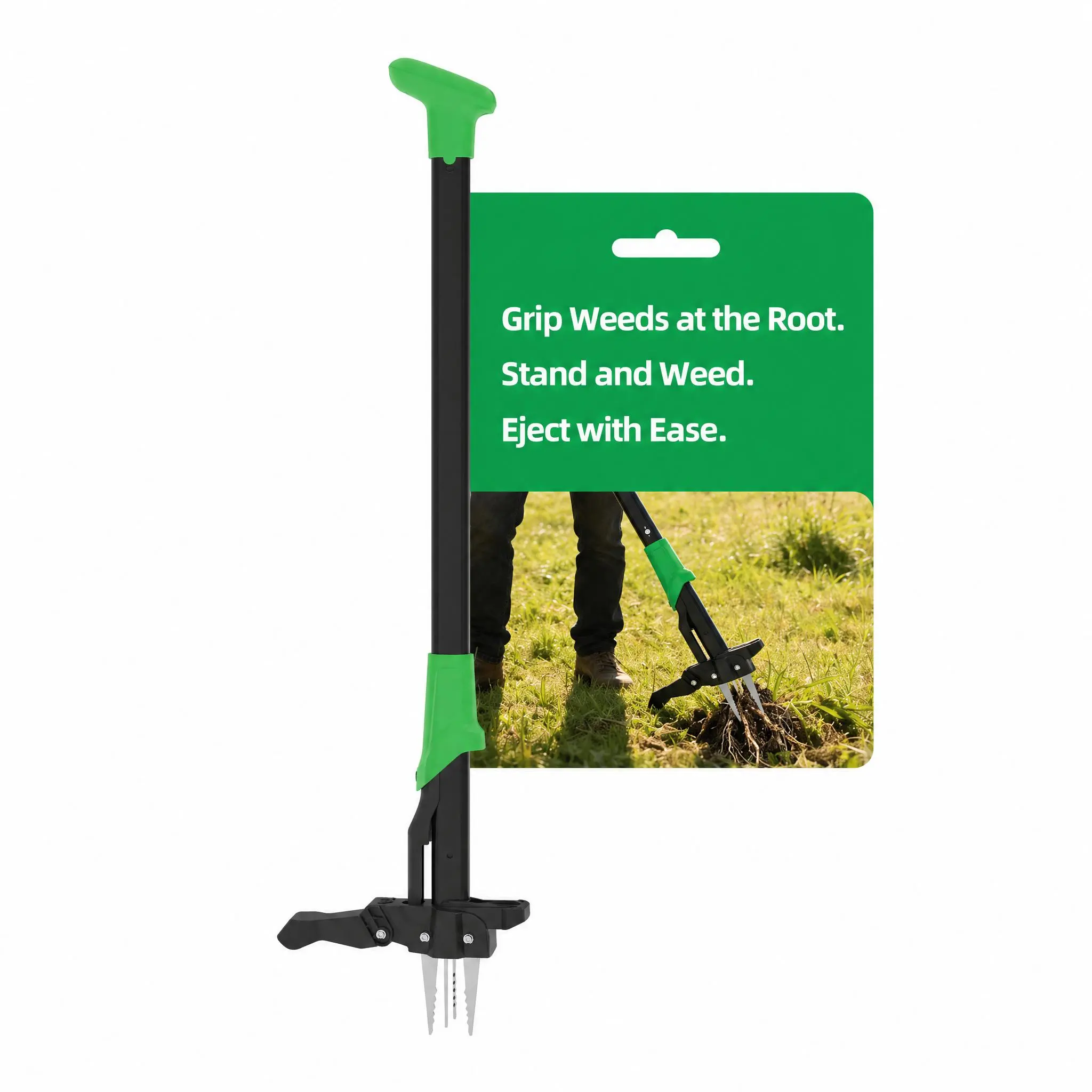 4 Claw Steel Head Stand Up Weeding Tool with 40 Inches Ergonomic Long Grip Handle & Weed Eject Design, Labor Saving Garden Weeder to Pull Out Weeds Effortlessly, No Bending Kneeling Or Extra Pull Force Required