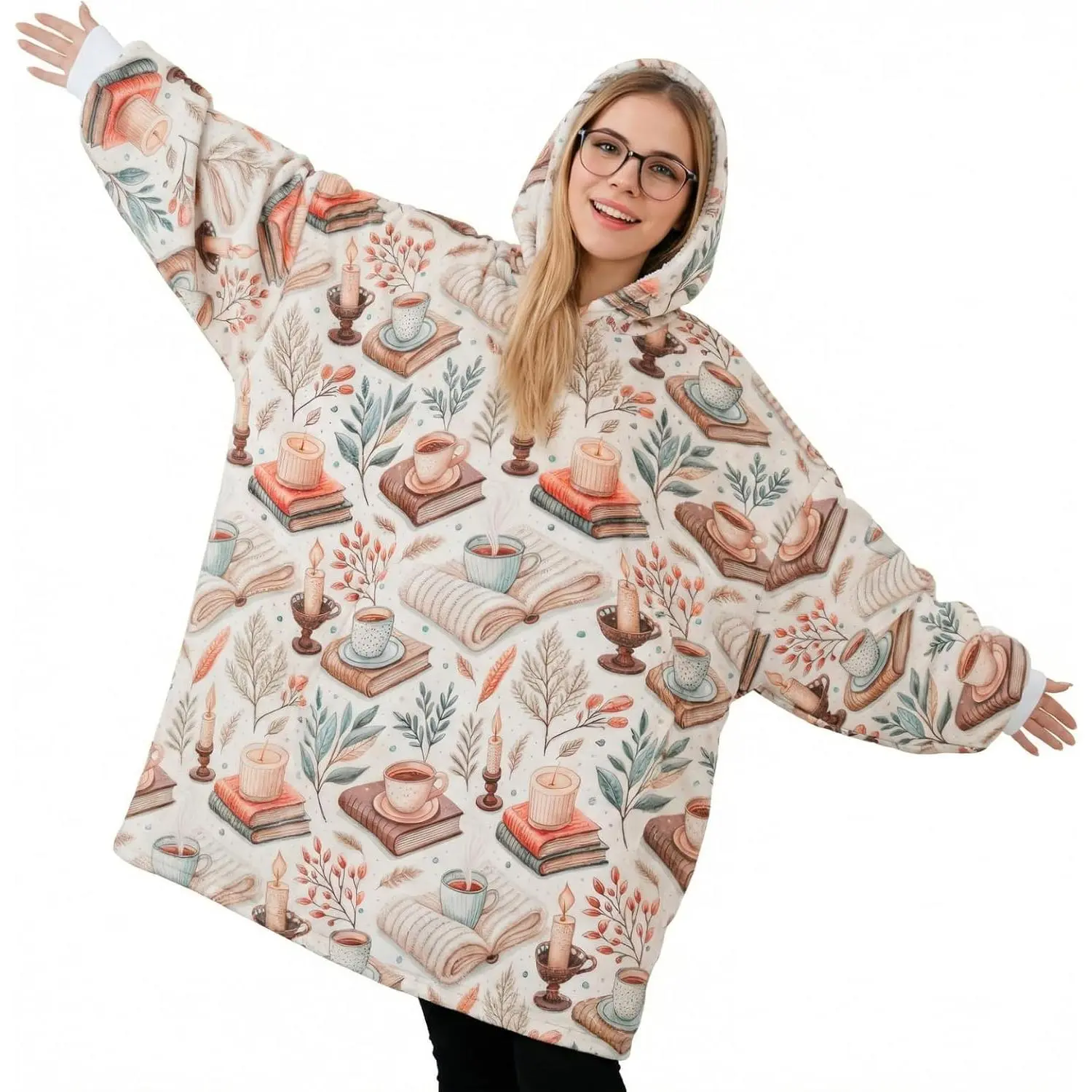 Book Lover Gifts, Wearable  Blanket Hoodies | Flannel Hooded Blankets,  Size Fits ,  Design