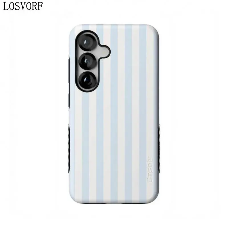 LOSVORF Blue Stripes Sunday Case, Phone Case For Her Beachy Summer Compatible with Samsung Galaxy S25