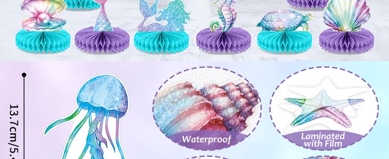 12Pcs Mermaid Party Supplies Mermaid Birthday Honeycomb Centerpieces for Under The Sea Party Decorations Ocean Mermaid Theme Table Honeycomb for Ocean Mermaid Theme Birthday Baby Shower Party Favors