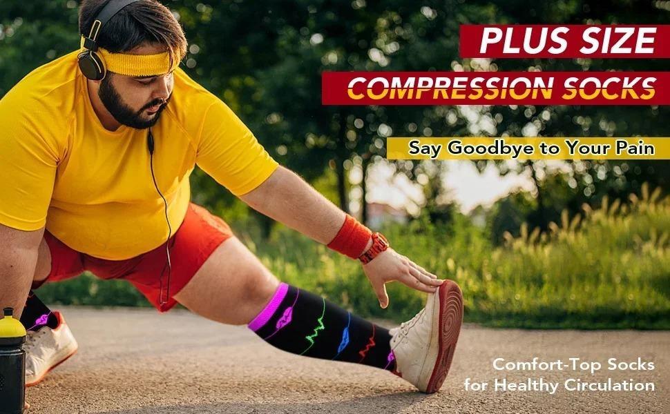 Plus Size Wide Calf Compression Socks 3/4 Pairs for Men & Women - All-Day Support for Running Hiking Sports Travel leg warmers over-the-knee daily Women's Over-Knee sock woman anti-slip grip cute extra unisex