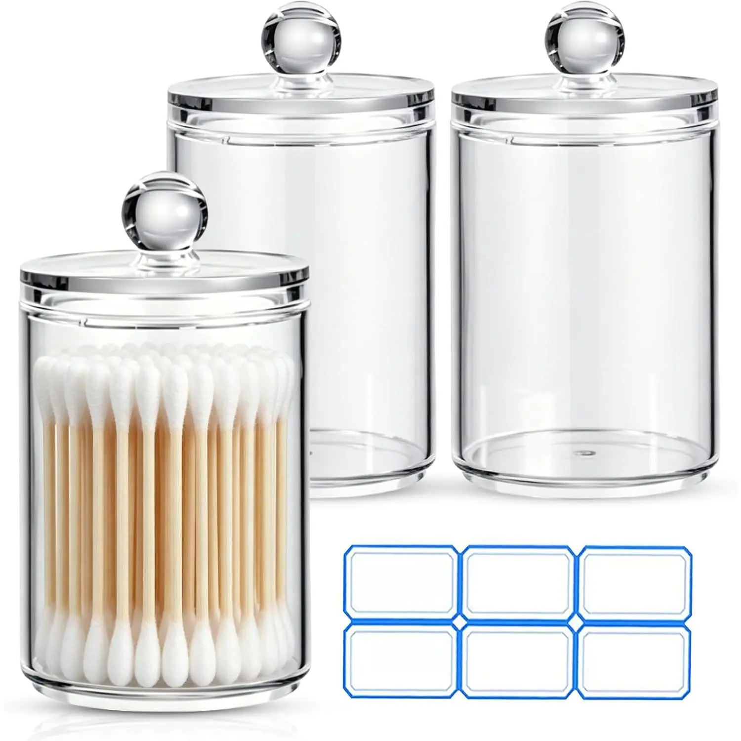 3 Pack  Qtip Holder Dispenser,  Accessories | Qtip Holder for  Ball, Swab and Floss, Small Clear Bathroom Storage Jars for Makeup Counter