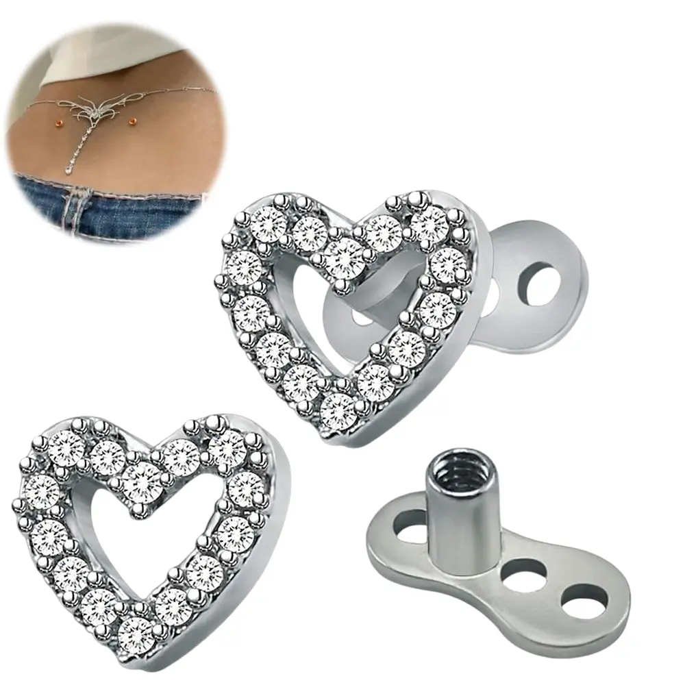 Floral Dermal Studs 2-Piece Set, 14G Internally Threaded Surgical Steel Body Piercing Jewelry for Female, Hypoallergenic 2mm Bar Length with Zircon Sparkle, Christmas Thanksgiving Valentine Gift Idea, 14G Septum, 14 Gauge Earrings